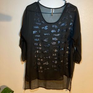 XCVI sheer black, sequin design blouse, size XS, 100% poly. No sequins on back